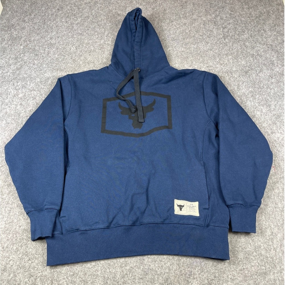 Under Armour Project Rock Brahma Bull Hoodie Mens Large Navy Blue 1346067-408